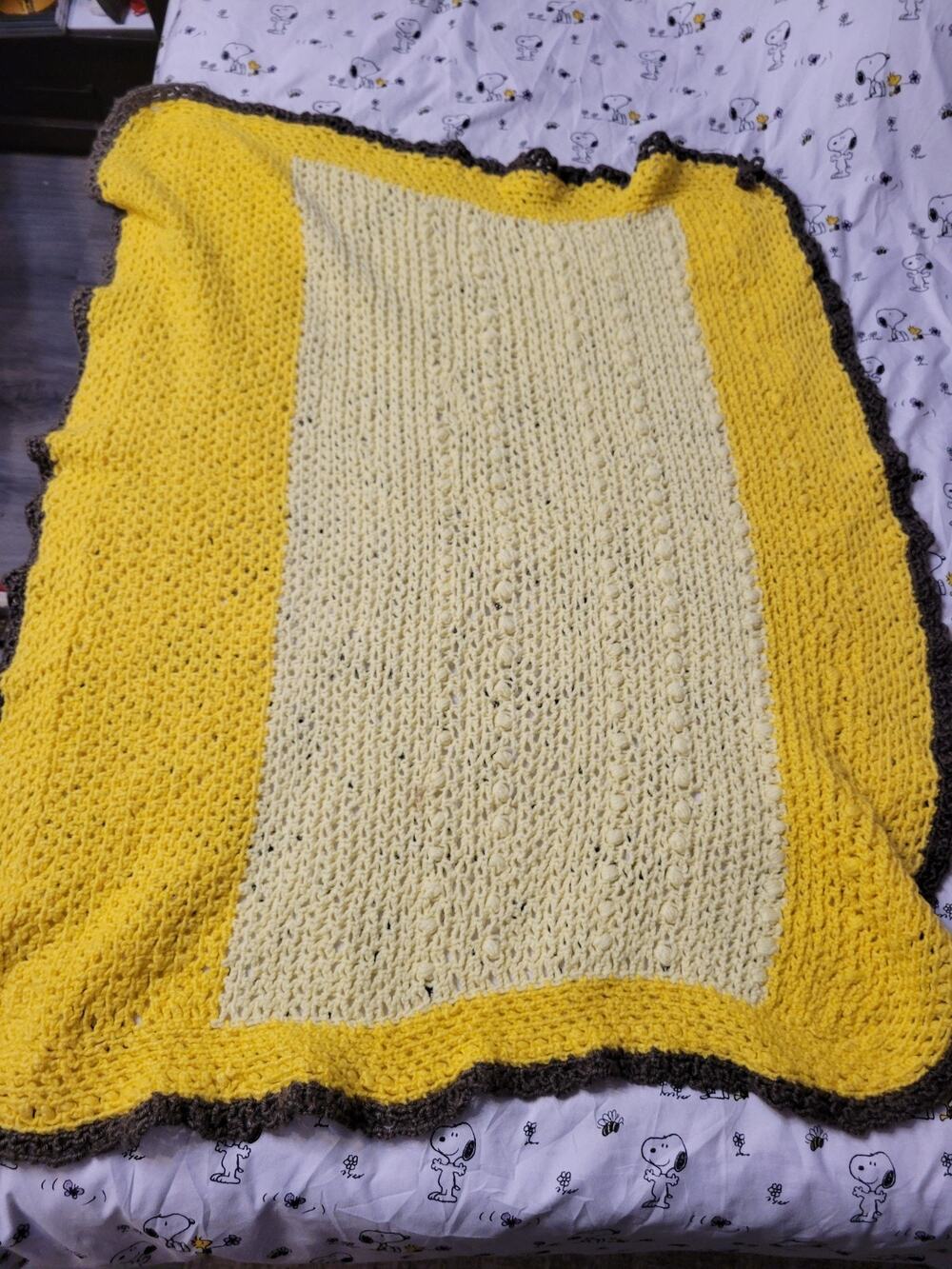 Yellow White Black Crochet Afghan Blanket Lap Baby Steelers ?